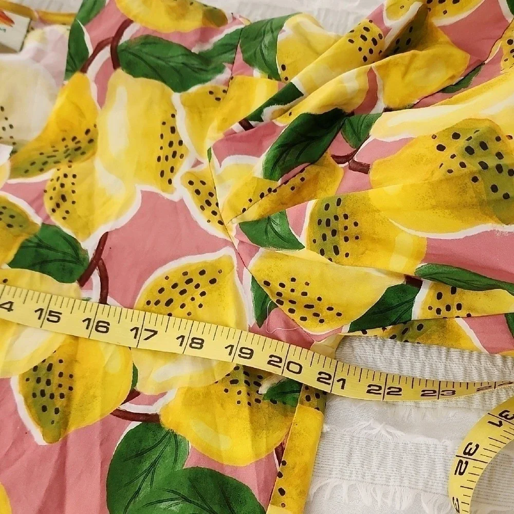 Farm Rio Fresh Lemons Puff Sleeves Shirt Womens Small Yellow Tropical Boho NWT